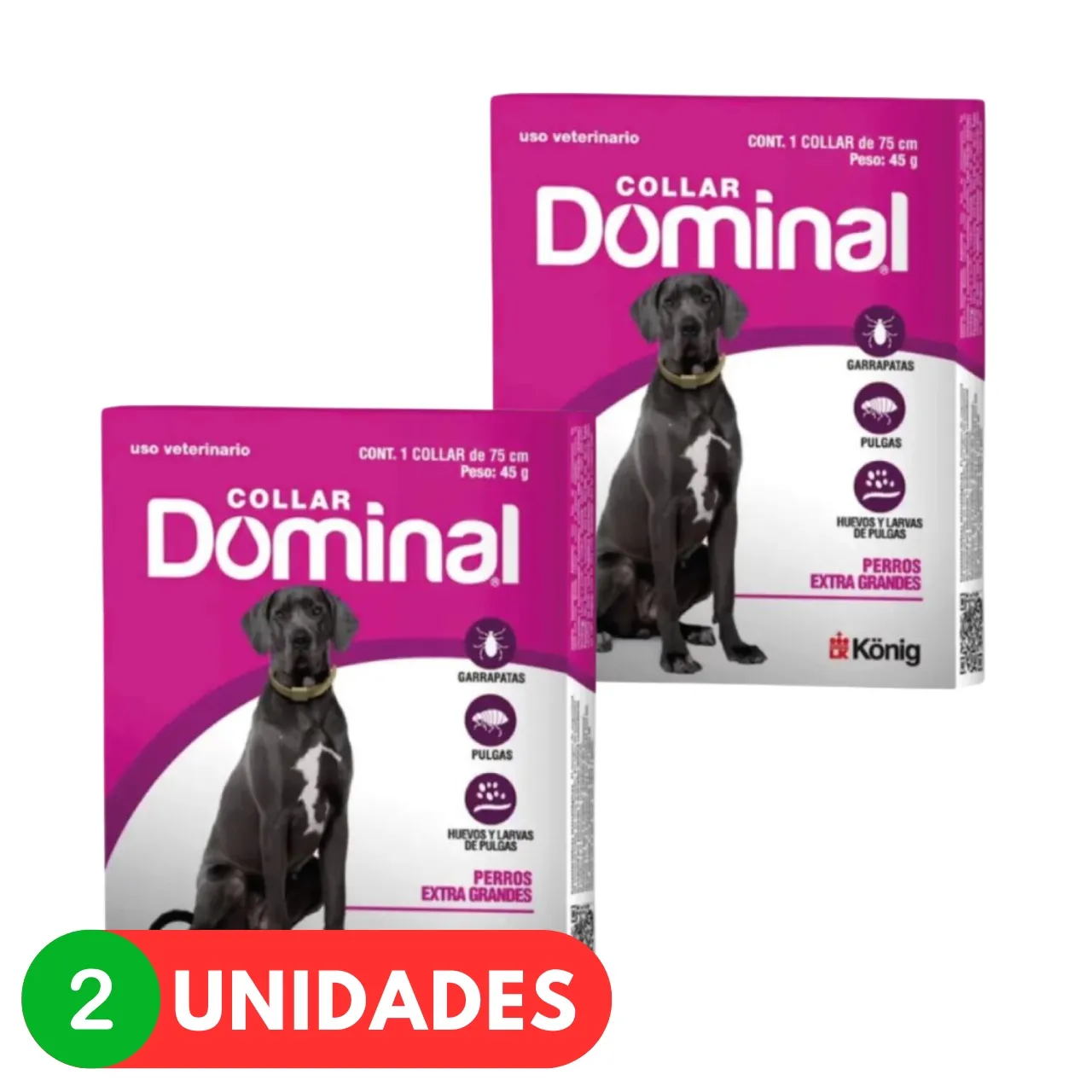 Dominal Collar Anti Pulgas Y Garrapatas Extra Grande 40 a 60 kg 2 Unidades