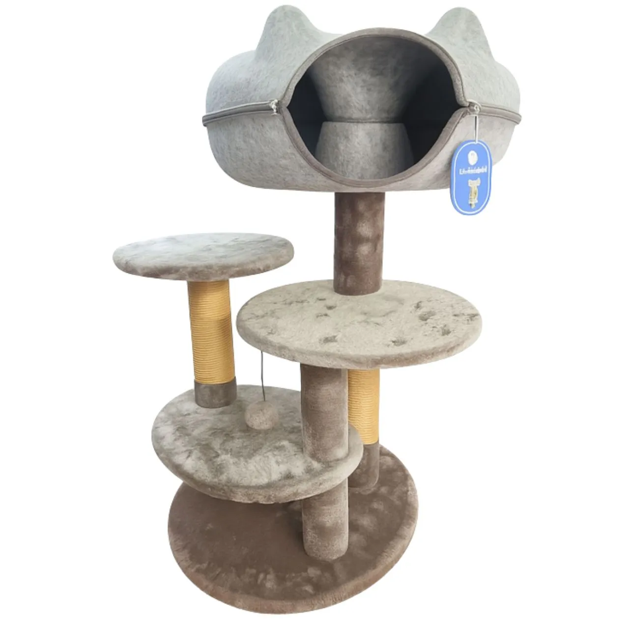 Rascador de 3 Pisos con Cucha Tipo Cápsula y Juguete – Diseño Premium para Gatos
