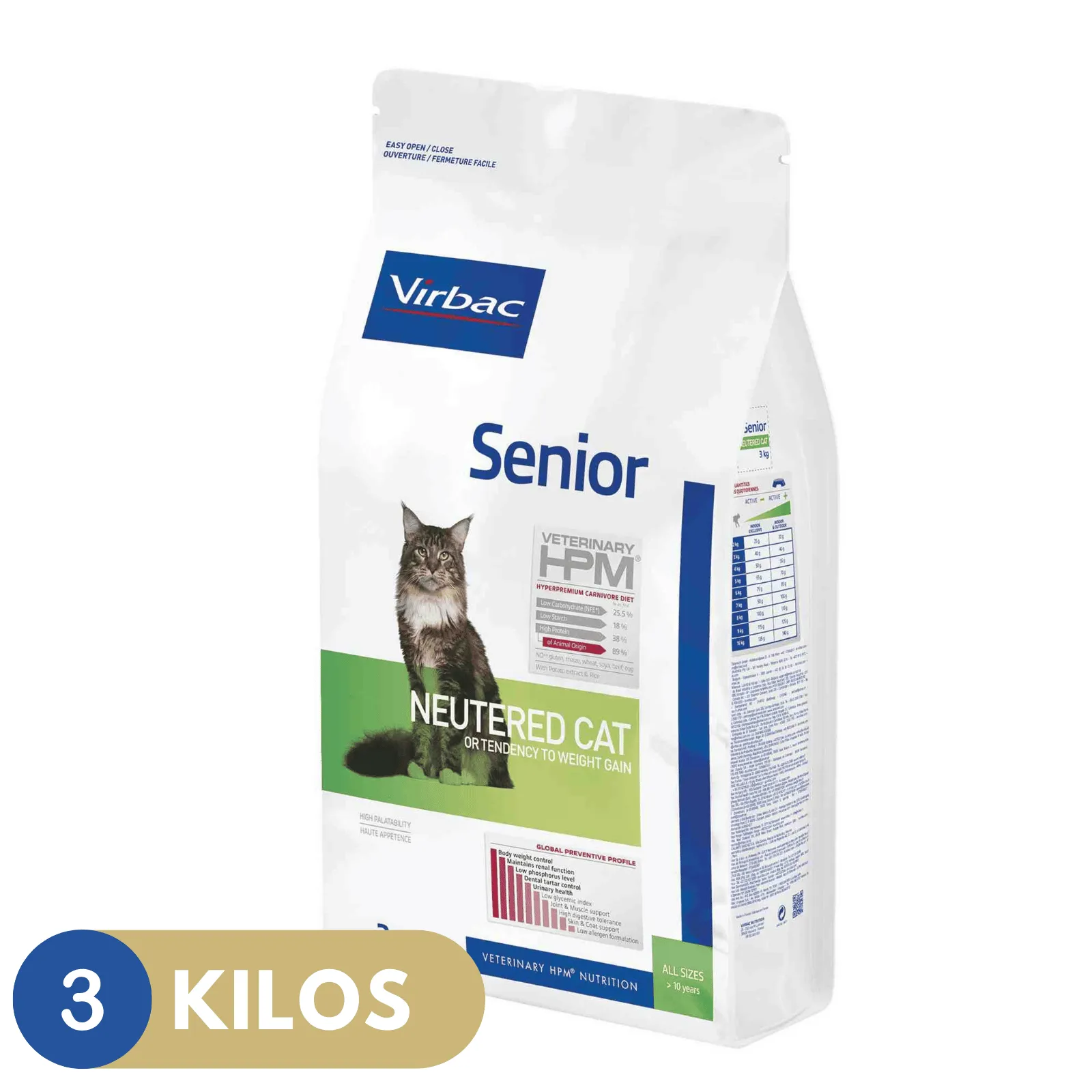 Virbac Gato HPM Senior Neutered Cat – Control de Peso – Castrados 3 kg