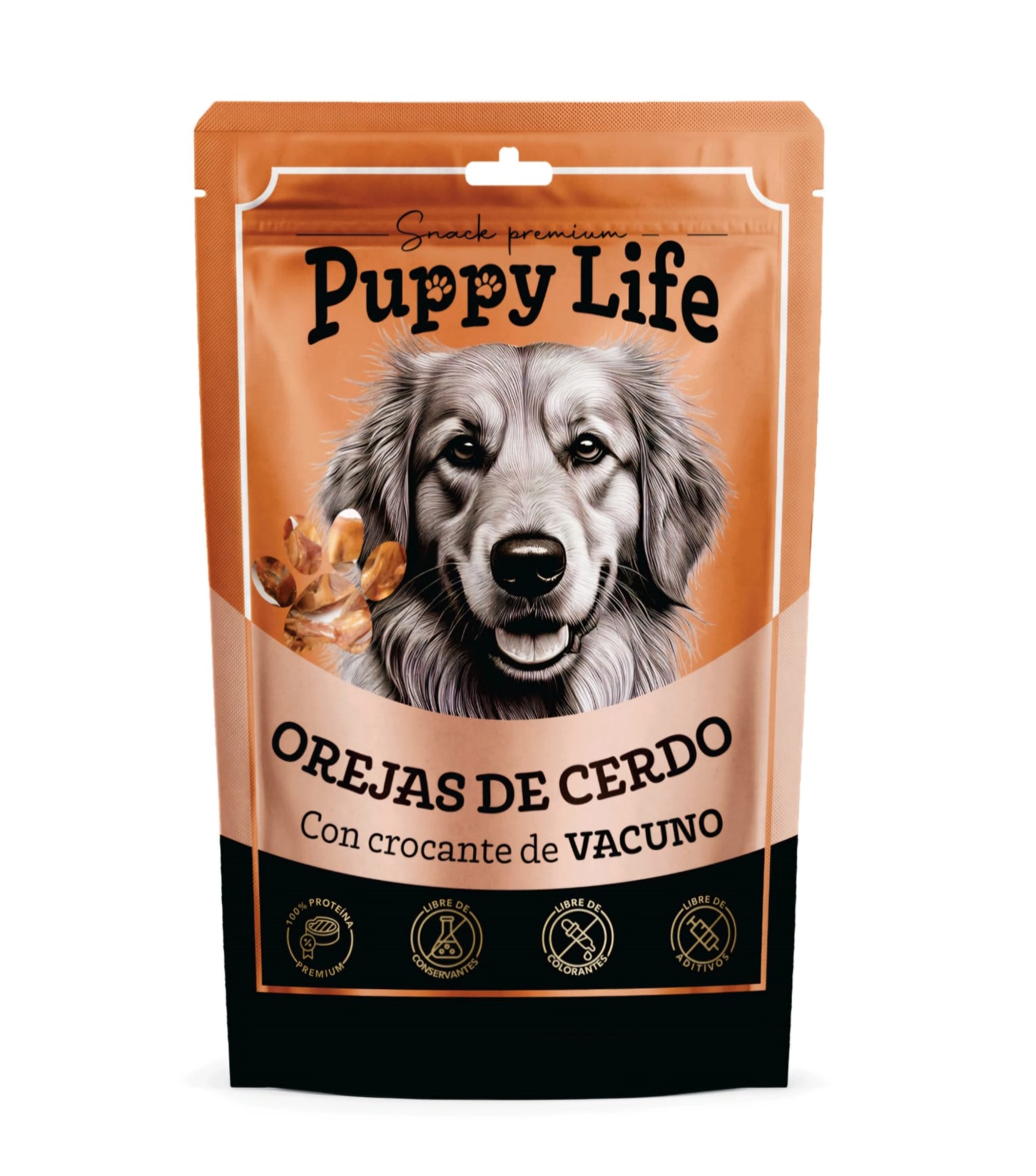 Snack Puppy Life Orejas de cerdo con crocante de vacuno 80 gr