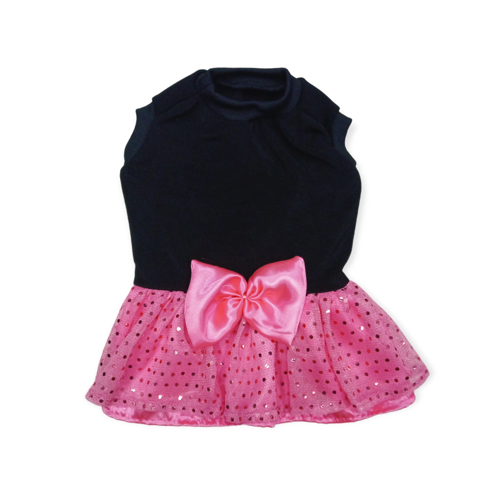 Vestido Brillos Negro C/Rosa